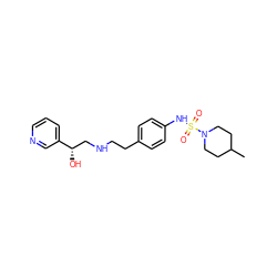 CC1CCN(S(=O)(=O)Nc2ccc(CCNC[C@H](O)c3cccnc3)cc2)CC1 ZINC000026977001