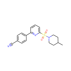 CC1CCN(S(=O)(=O)c2cccc(-c3ccc(C#N)cc3)n2)CC1 ZINC000201768441