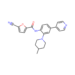 CC1CCN(c2cc(-c3ccncc3)ccc2NC(=O)c2ccc(C#N)o2)CC1 ZINC000029047167