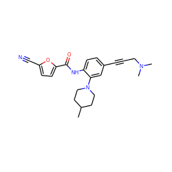 CC1CCN(c2cc(C#CCN(C)C)ccc2NC(=O)c2ccc(C#N)o2)CC1 ZINC000029047023