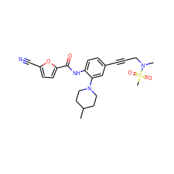 CC1CCN(c2cc(C#CCN(C)S(C)(=O)=O)ccc2NC(=O)c2ccc(C#N)o2)CC1 ZINC000029047016