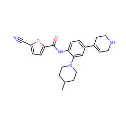 CC1CCN(c2cc(C3=CCNCC3)ccc2NC(=O)c2ccc(C#N)o2)CC1 ZINC000029047003