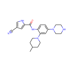 CC1CCN(c2cc(N3CCNCC3)ccc2NC(=O)c2cc(C#N)c[nH]2)CC1 ZINC000029039426