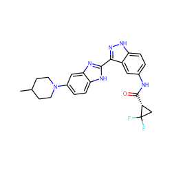 CC1CCN(c2ccc3[nH]c(-c4n[nH]c5ccc(NC(=O)[C@@H]6CC6(F)F)cc45)nc3c2)CC1 ZINC000146995438