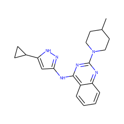 CC1CCN(c2nc(Nc3cc(C4CC4)[nH]n3)c3ccccc3n2)CC1 ZINC000087612960