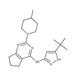 CC1CCN(c2nc3c(c(Nc4cc(C(C)(C)C)[nH]n4)n2)CCC3)CC1 ZINC000299869684