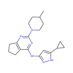 CC1CCN(c2nc3c(c(Nc4cc(C5CC5)[nH]n4)n2)CCC3)CC1 ZINC000299863338