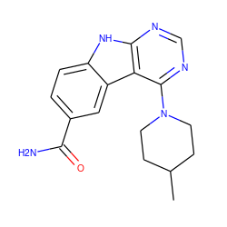 CC1CCN(c2ncnc3[nH]c4ccc(C(N)=O)cc4c23)CC1 ZINC000034004577