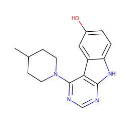 CC1CCN(c2ncnc3[nH]c4ccc(O)cc4c23)CC1 ZINC000221376262