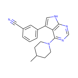 CC1CCN(c2ncnc3[nH]cc(-c4cccc(C#N)c4)c23)CC1 ZINC000210720402