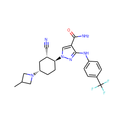 CC1CN([C@H]2CC[C@H](n3cc(C(N)=O)c(Nc4ccc(C(F)(F)F)cc4)n3)[C@@H](C#N)C2)C1 ZINC000222974898