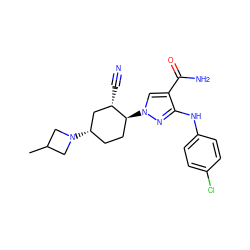 CC1CN([C@H]2CC[C@H](n3cc(C(N)=O)c(Nc4ccc(Cl)cc4)n3)[C@@H](C#N)C2)C1 ZINC000221857503