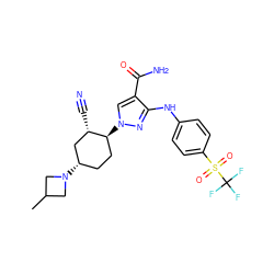 CC1CN([C@H]2CC[C@H](n3cc(C(N)=O)c(Nc4ccc(S(=O)(=O)C(F)(F)F)cc4)n3)[C@@H](C#N)C2)C1 ZINC000222977159