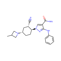 CC1CN([C@H]2CC[C@H](n3cc(C(N)=O)c(Nc4ccccc4)n3)[C@@H](C#N)C2)C1 ZINC000222975415