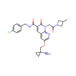 CC1CN(C(=O)Cn2c(=O)c(C(=O)NCc3ccc(Cl)cc3)cc3cc(OCC4(C#N)CC4)cnc32)C1 ZINC000221752208