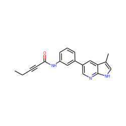 CCC#CC(=O)Nc1cccc(-c2cnc3[nH]cc(C)c3c2)c1 ZINC000221074016