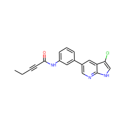 CCC#CC(=O)Nc1cccc(-c2cnc3[nH]cc(Cl)c3c2)c1 ZINC000221073232