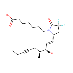 CCC#CC[C@H](C)[C@H](O)/C=C/[C@H]1CC(F)(F)C(=O)N1CCCCCCC(=O)O ZINC000211282665