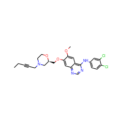 CCC#CCN1CCO[C@@H](COc2cc3ncnc(Nc4ccc(Cl)c(Cl)c4)c3cc2OC)C1 ZINC000114821374