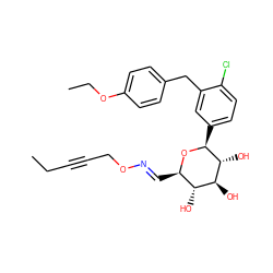 CCC#CCO/N=C/[C@H]1O[C@@H](c2ccc(Cl)c(Cc3ccc(OCC)cc3)c2)[C@H](O)[C@@H](O)[C@@H]1O ZINC000219005565