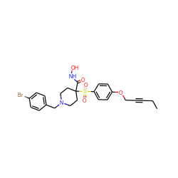 CCC#CCOc1ccc(S(=O)(=O)C2(C(=O)NO)CCN(Cc3ccc(Br)cc3)CC2)cc1 ZINC000028636911