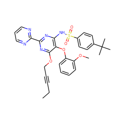 CCC#CCOc1nc(-c2ncccn2)nc(NS(=O)(=O)c2ccc(C(C)(C)C)cc2)c1Oc1ccccc1OC ZINC000028086223