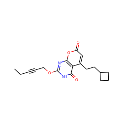 CCC#CCOc1nc2oc(=O)cc(CCC3CCC3)c2c(=O)[nH]1 ZINC000082158158