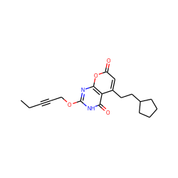 CCC#CCOc1nc2oc(=O)cc(CCC3CCCC3)c2c(=O)[nH]1 ZINC000082158155