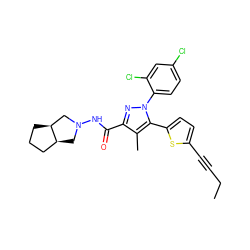 CCC#Cc1ccc(-c2c(C)c(C(=O)NN3C[C@H]4CCC[C@H]4C3)nn2-c2ccc(Cl)cc2Cl)s1 ZINC000040392902