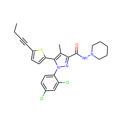 CCC#Cc1ccc(-c2c(C)c(C(=O)NN3CCCCC3)nn2-c2ccc(Cl)cc2Cl)s1 ZINC000040392703