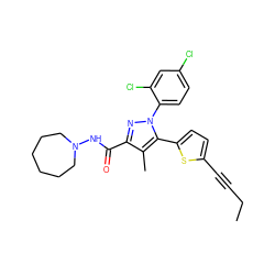 CCC#Cc1ccc(-c2c(C)c(C(=O)NN3CCCCCC3)nn2-c2ccc(Cl)cc2Cl)s1 ZINC000040865482