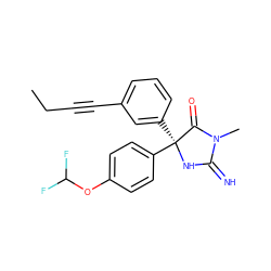 CCC#Cc1cccc([C@@]2(c3ccc(OC(F)F)cc3)NC(=N)N(C)C2=O)c1 ZINC000064512187