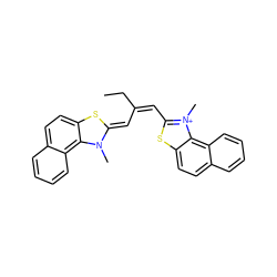 CCC(=C/c1sc2ccc3ccccc3c2[n+]1C)/C=C1\Sc2ccc3ccccc3c2N1C ZINC000003123167