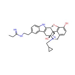 CCC(=N)NCCc1ccc2[nH]c3c(c2c1)C[C@@]1(O)[C@H]2Cc4ccc(O)c5c4[C@@]1(CCN2CC1CC1)[C@H]3O5 ZINC000013493035