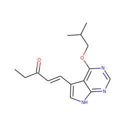 CCC(=O)/C=C/c1c[nH]c2ncnc(OCC(C)C)c12 ZINC001772645447