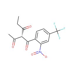 CCC(=O)[C@@H](C(C)=O)C(=O)c1ccc(C(F)(F)F)cc1[N+](=O)[O-] ZINC000299864142
