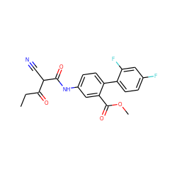 CCC(=O)C(C#N)C(=O)Nc1ccc(-c2ccc(F)cc2F)c(C(=O)OC)c1 ZINC000101459822