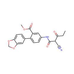 CCC(=O)C(C#N)C(=O)Nc1ccc(-c2ccc3c(c2)OCO3)c(C(=O)OC)c1 ZINC000101459850