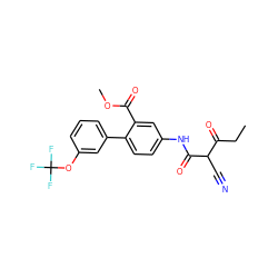 CCC(=O)C(C#N)C(=O)Nc1ccc(-c2cccc(OC(F)(F)F)c2)c(C(=O)OC)c1 ZINC000101459818