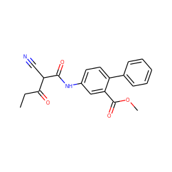 CCC(=O)C(C#N)C(=O)Nc1ccc(-c2ccccc2)c(C(=O)OC)c1 ZINC000101459805