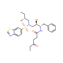 CCC(=O)CCC(=O)N[C@@H](Cc1ccccc1)[C@H](O)CN(C[C@H](C)CC)S(=O)(=O)c1ccc2ncsc2c1 ZINC000044359768