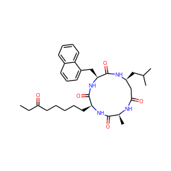 CCC(=O)CCCCC[C@@H]1NC(=O)[C@H](C)NC(=O)C[C@H](CC(C)C)NC(=O)[C@H](Cc2cccc3ccccc23)NC1=O ZINC000084602100