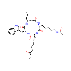 CCC(=O)CCCCC[C@@H]1NC(=O)[C@H](CCCCCNC(C)=O)NC(=O)C[C@H](CC(C)C)NC(=O)[C@H](Cc2c[nH]c3ccccc23)NC1=O ZINC000049680345