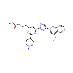 CCC(=O)CCCCC[C@H](NC(=O)C1CCN(C)CC1)c1ncc(-c2cc(OC)c3ccccc3n2)[nH]1 ZINC000096941670