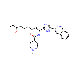 CCC(=O)CCCCC[C@H](NC(=O)C1CCN(C)CC1)c1ncc(-c2cc3ccccc3cn2)[nH]1 ZINC000096941677