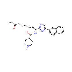 CCC(=O)CCCCC[C@H](NC(=O)C1CCN(C)CC1)c1ncc(-c2ccc3ccccc3c2)[nH]1 ZINC000040880981