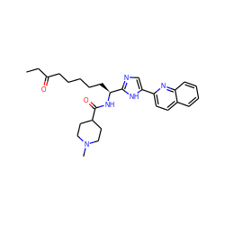 CCC(=O)CCCCC[C@H](NC(=O)C1CCN(C)CC1)c1ncc(-c2ccc3ccccc3n2)[nH]1 ZINC000040891535