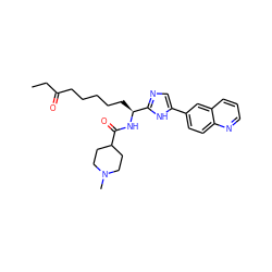 CCC(=O)CCCCC[C@H](NC(=O)C1CCN(C)CC1)c1ncc(-c2ccc3ncccc3c2)[nH]1 ZINC000096941669