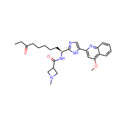 CCC(=O)CCCCC[C@H](NC(=O)C1CN(C)C1)c1ncc(-c2cc(OC)c3ccccc3n2)[nH]1 ZINC000035953987