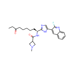 CCC(=O)CCCCC[C@H](NC(=O)C1CN(C)C1)c1ncc(-c2cc3ccccc3nc2F)[nH]1 ZINC000096941679